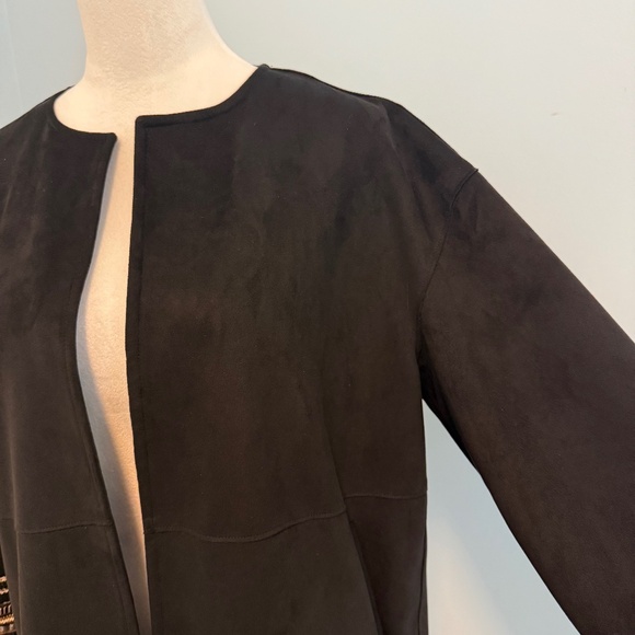 Zara Jacket Blazer‎ Beaded Detail Open Front Black Size S - Picture 2 of 8